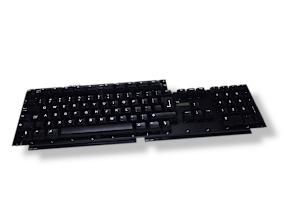 KA59 keyboard, top view, black keycaps, US layout.